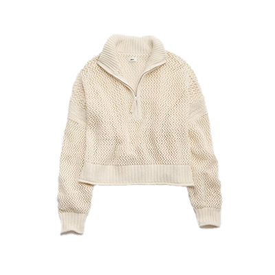 Aerie Crochet Quarter Zip Sweater