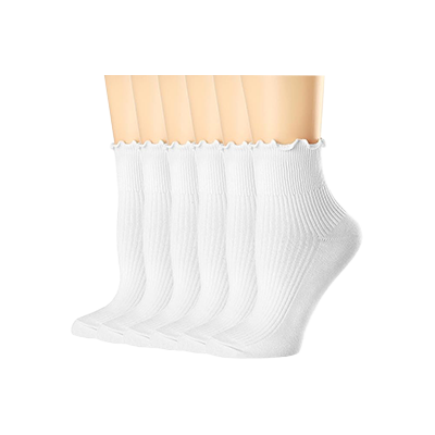 Mcool Mary Womens Socks, Ruffle Turn-Cuff Casual Ankle Breathable Cool Knit Cotton Lettuce Crew Frilly Sock 6 Pack