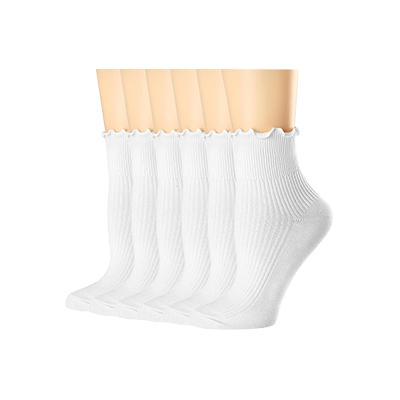 Mcool Mary Womens Socks, Ruffle Turn-Cuff Casual Ankle Breathable Cool Knit Cotton Lettuce Crew Frilly Sock 6 Pack