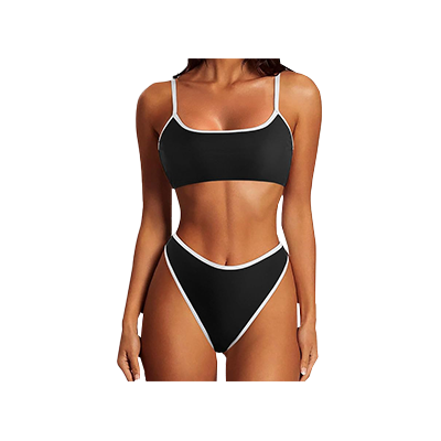 SUUKSESS Women High Waisted 2 Piece Bikini Set Cheeky High Cut Bandeau Swimsuit